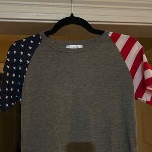 Sign Here Patriotic Dress Stars & Stripes USA Flag Gray T-Shirt Dress MIDI Large